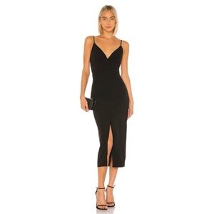 Bardot x Revolve Dianna Midi Cocktail Dress Size 6 Small Black Formal Front Slit
